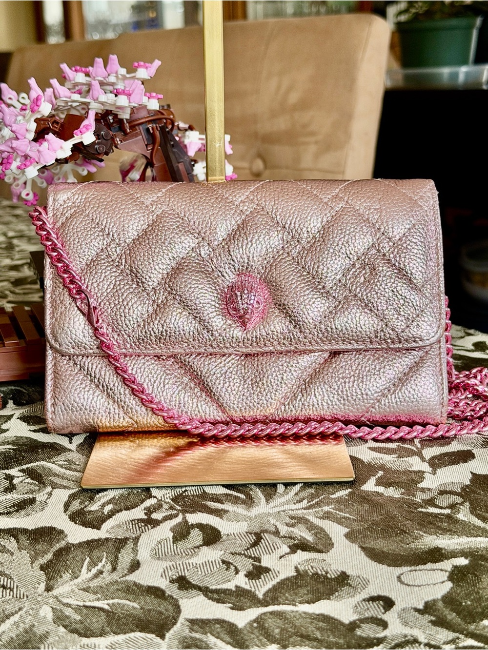 metallic pink Kurt Geiger London Kensington Chain Wallet LIKE NEW